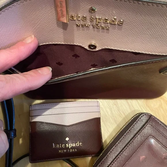 Kate Spade In Rose Smoke ( Burgandy & Pink ) Crossbody Bag Set. - Picture 6 of 11